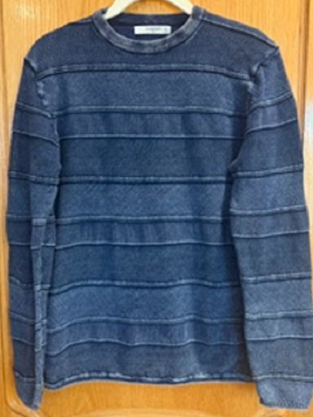 MANGO Men's Structured Knitted 100% Cotton Blue Sweater Pullover Sz: S